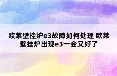 欧莱壁挂炉e3故障如何处理 欧莱壁挂炉出现e3一会又好了